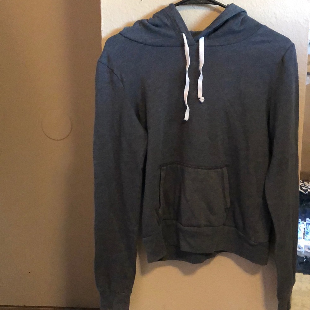 Grey pullover with a hood